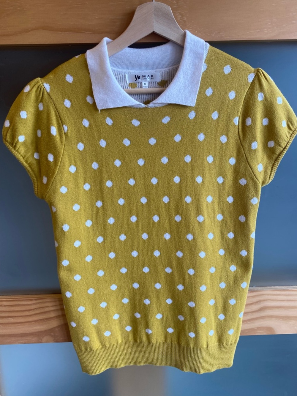 Ye Mak Puffed Cap Sleeve Polka Dot Jacquard Sweater - Size M/S